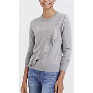 J. Crew Mercantile Gray Wool Blend Asymetrical Ruffle Sweater Size M NEW